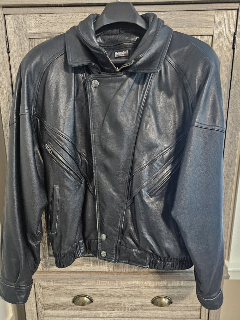 Mens Wilsons Leather Motorcycle Jacket, Size Large, Black